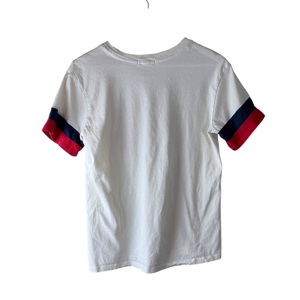 47 Brand Boston Red Sox Womens Small Cream Striped Sleeve Graphic Baseball Tee - Picture 6 of 7